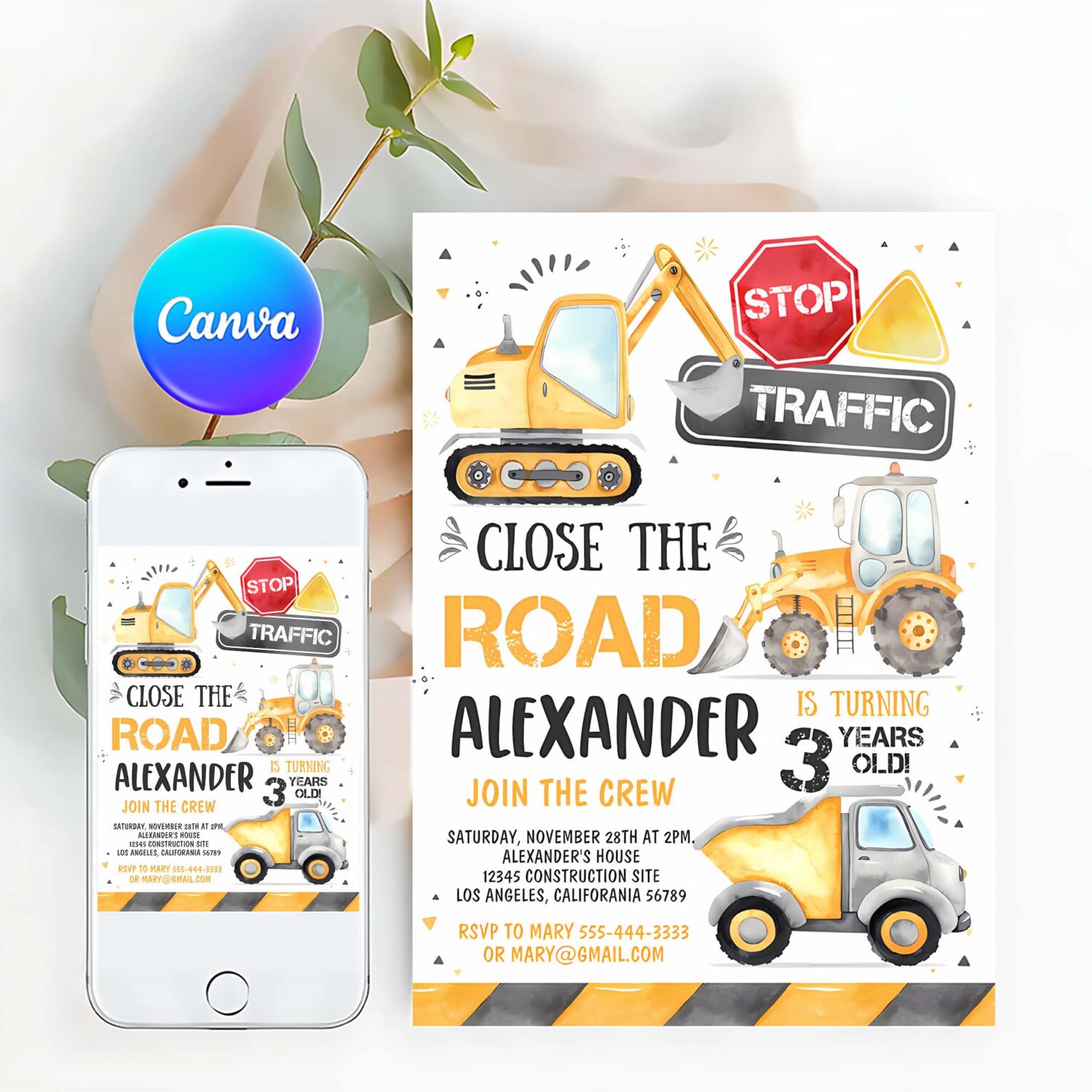 Editable construction invitation construction birthday invitations dump truck party invite printable