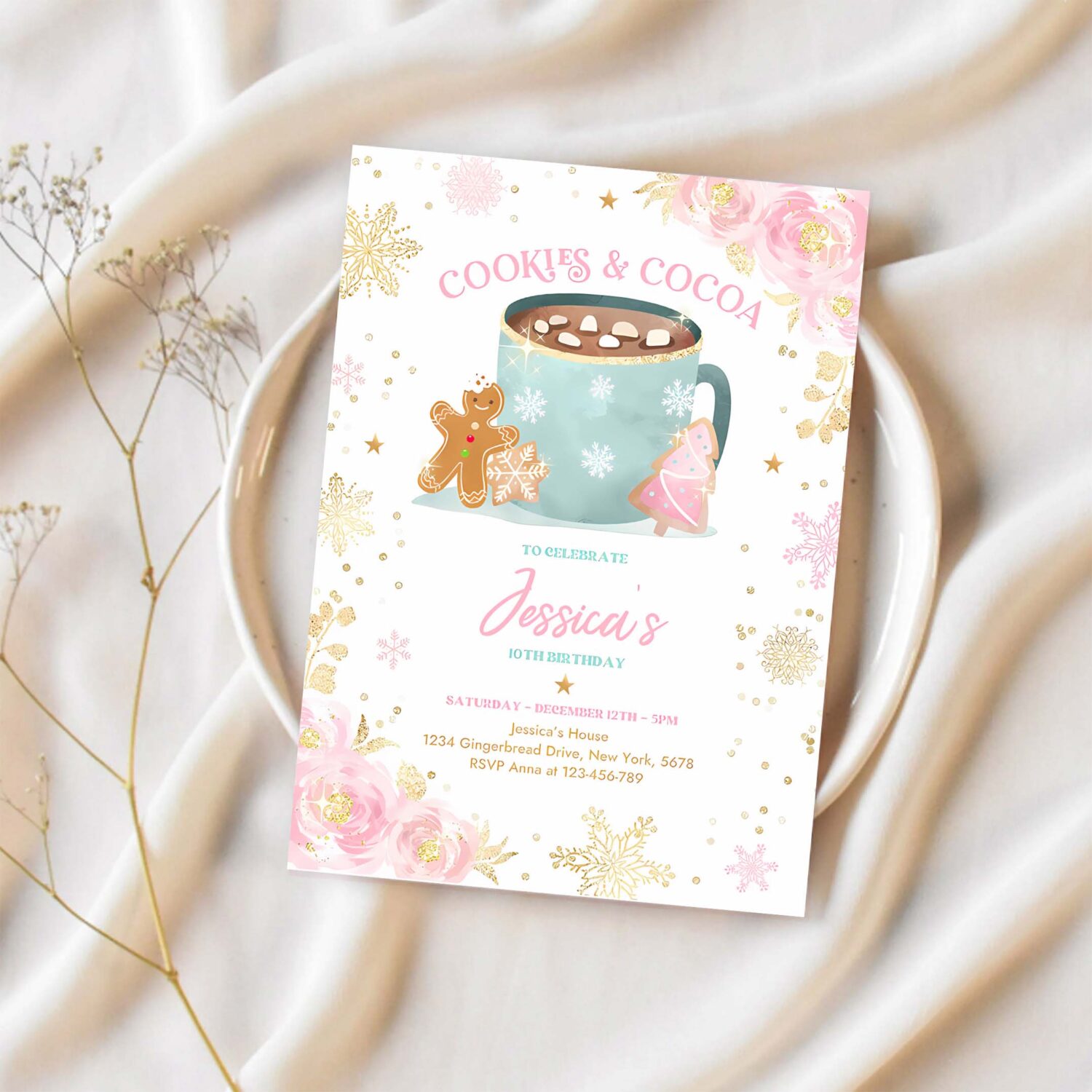 Editable cookies and cocoa birthday cookies cocoa invitation hot chocolate party cookie party holiday party instant download cf 1