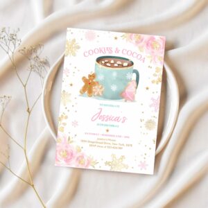 Editable cookies and cocoa birthday cookies cocoa invitation hot chocolate party cookie party holiday party instant download cf 1