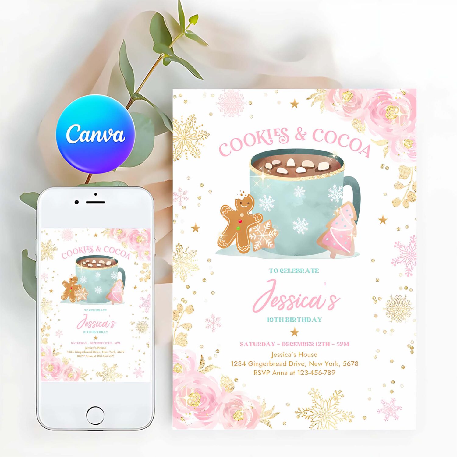 Editable cookies and cocoa birthday cookies cocoa invitation hot chocolate party cookie party holiday party instant download cf
