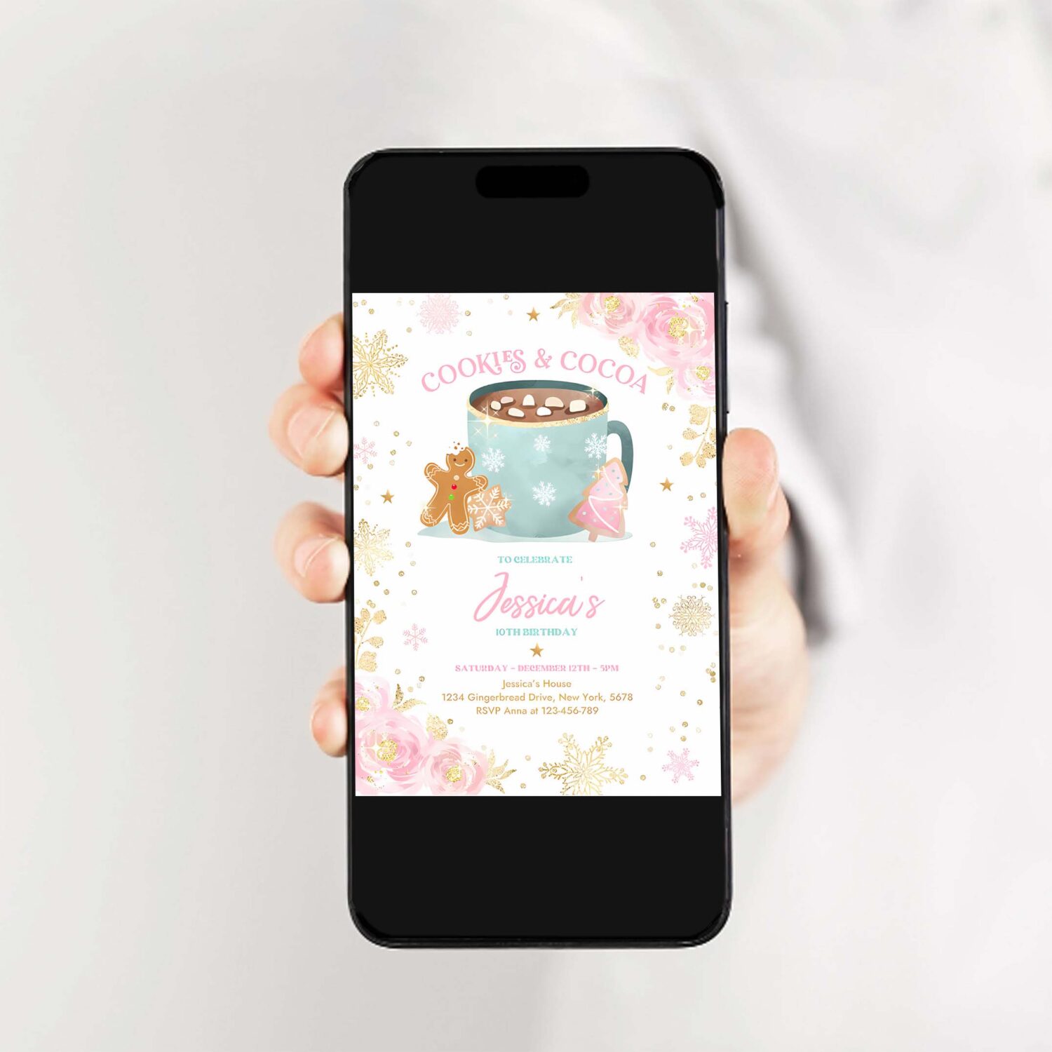 Editable cookies and cocoa birthday cookies cocoa invitation hot chocolate party cookie party holiday party instant download cf 2