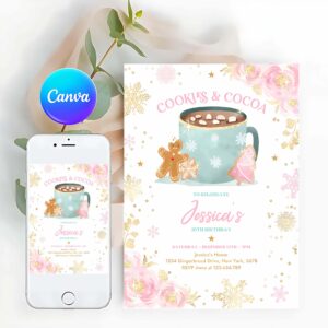 Cookie Party Invitation, Cookies and Cocoa Birthday Cookies & Cocoa Invitation Hot Chocolate Party Cookie Party Holiday Party