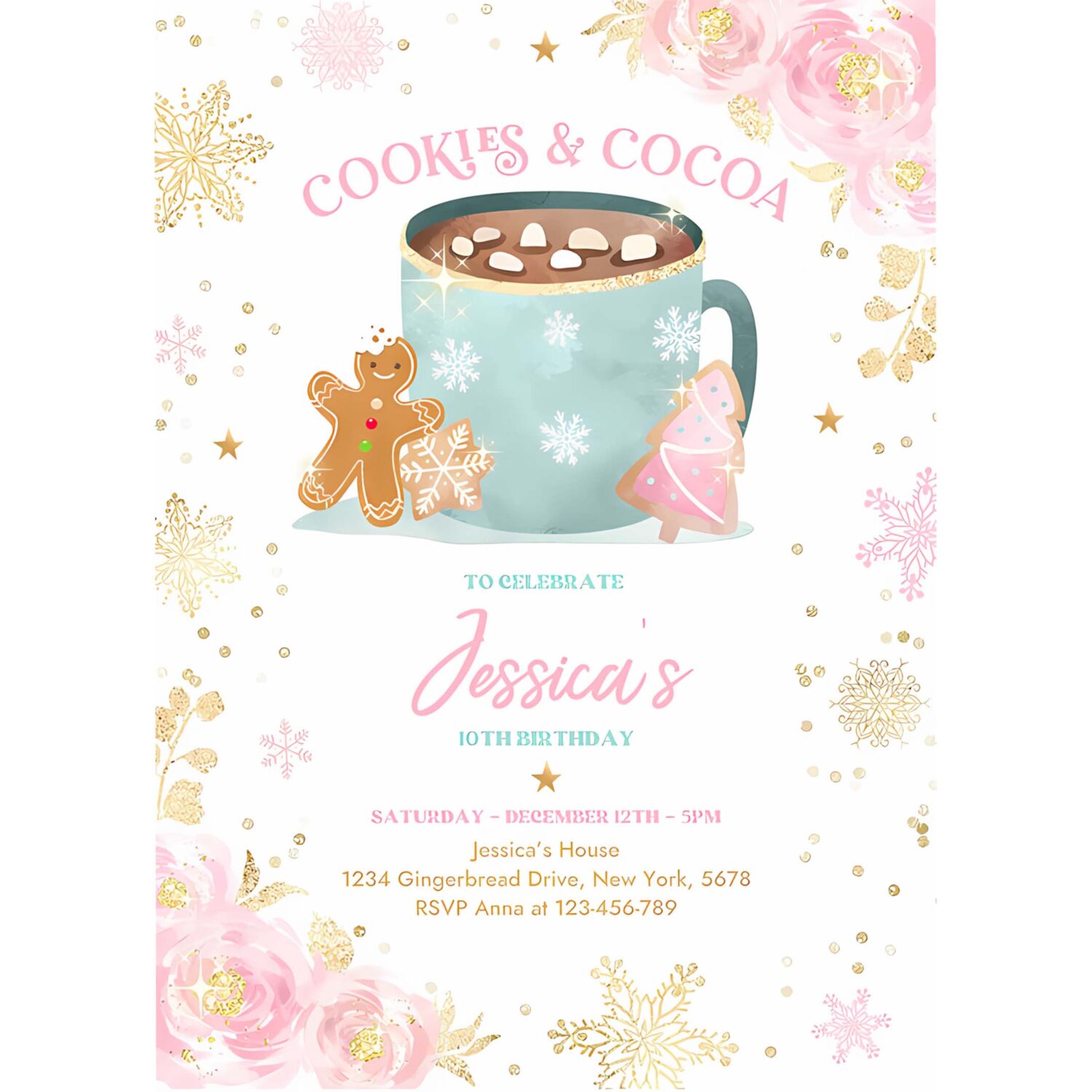 Editable cookies and cocoa birthday cookies cocoa invitation hot chocolate party cookie party holiday party instant download cf 4