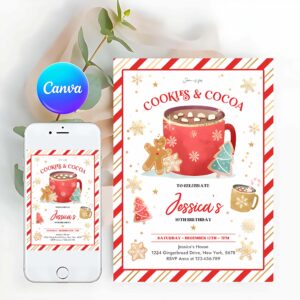 Cookie Party Invitation, Cookies and Cocoa Birthday Invitation Cookies & Cocoa Invitation Hot Chocolate Party Cookie Party Holiday Party