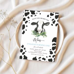 Editable cow birthday party invitation have you heard the moos birthday party boy cow ranch farm birthday party 1