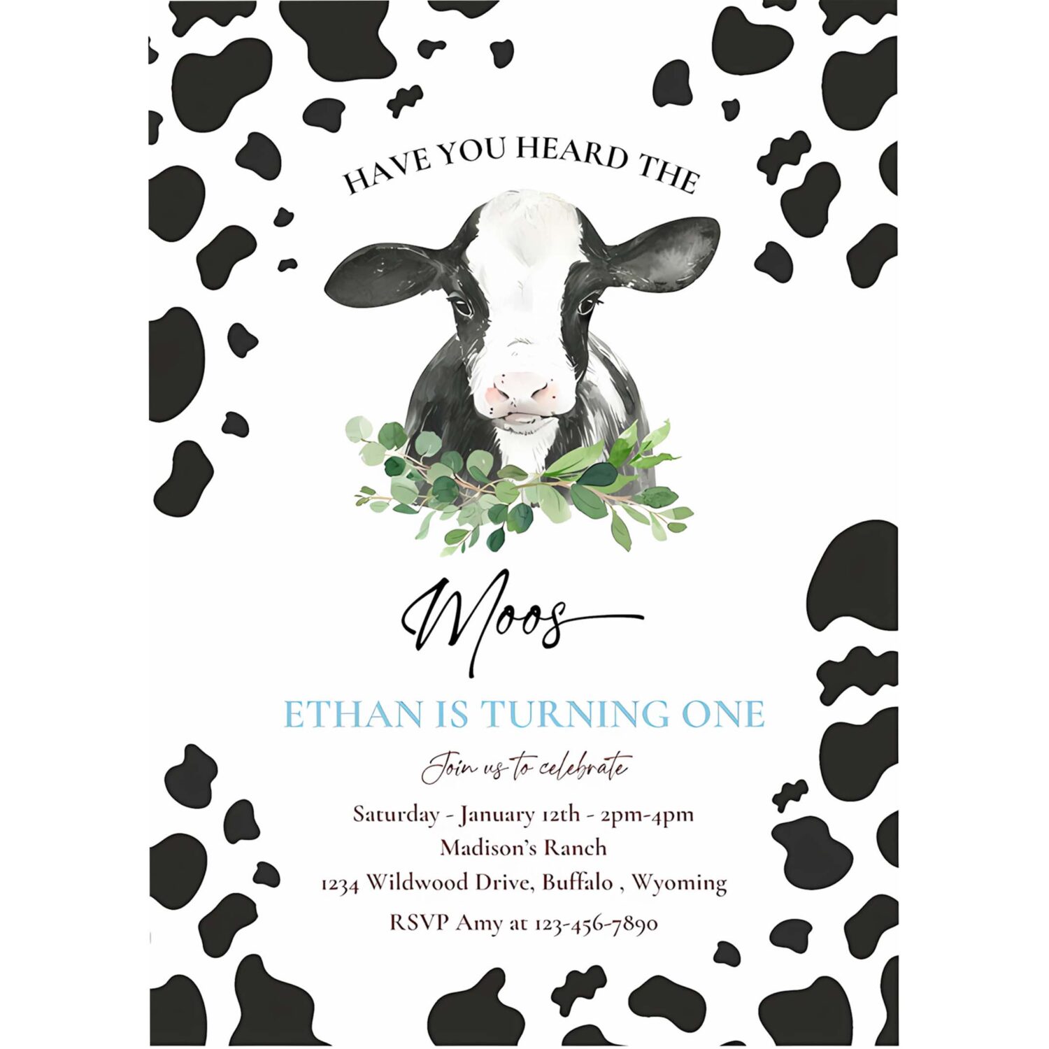 Editable cow birthday party invitation have you heard the moos birthday party boy cow ranch farm birthday party 4
