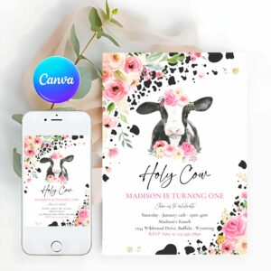 Cow Invitation, Cow Birthday Party Invitation