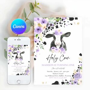 Cow Invitation, Cow Birthday Party Invitation