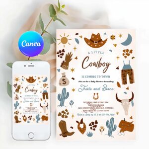 Cowboy Invitation, Cowboy Baby Shower Invitation, A Little Cowboy Is Coming To Town Invitation