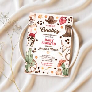 Editable cowboy baby shower invitation a little cowboy is coming to town wild west rodeo southwestern ranch baby shower instant download qc 1