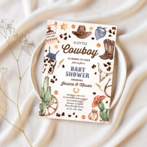 Editable cowboy baby shower invitation a little cowboy is coming to town wild west rodeo southwestern ranch baby shower instant download qo 1