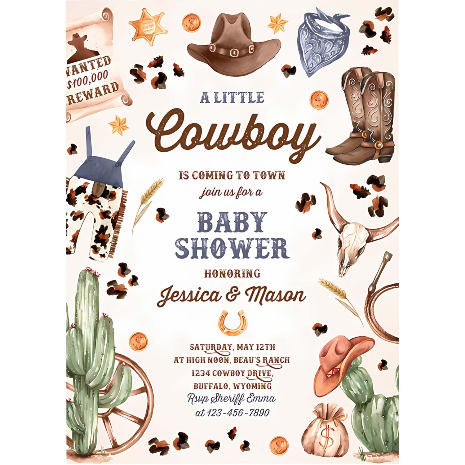 Editable cowboy baby shower invitation a little cowboy is coming to town wild west rodeo southwestern ranch baby shower instant download qo 4