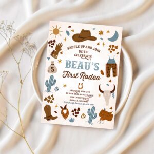 Editable cowboy birthday party invitation wild west cowboy 1st rodeo birthday party southwestern ranch birthday party 1
