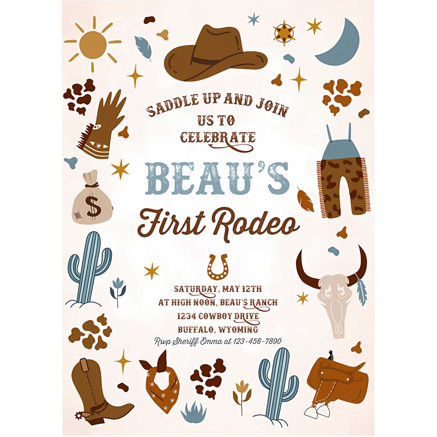 Editable cowboy birthday party invitation wild west cowboy 1st rodeo birthday party southwestern ranch birthday party instant download cw 4