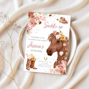 Editable cowgirl birthday invitation horse birthday invitation wildflower fall floral cowgirl horse birthday 1