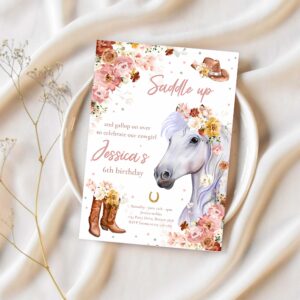 Editable cowgirl birthday invitation horse birthday party invitation wildflower fall floral cowgirl horse birthday 1