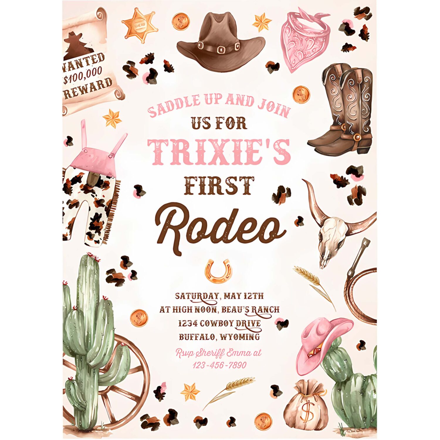 Editable cowgirl birthday party girl invitation wild west cowgirl 1st rodeo birthday party southwestern ranch birthday party 4