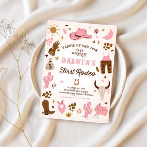 Editable cowgirl birthday party invitation wild west cowgirl 1st rodeo birthday party southwestern ranch birthday party 1