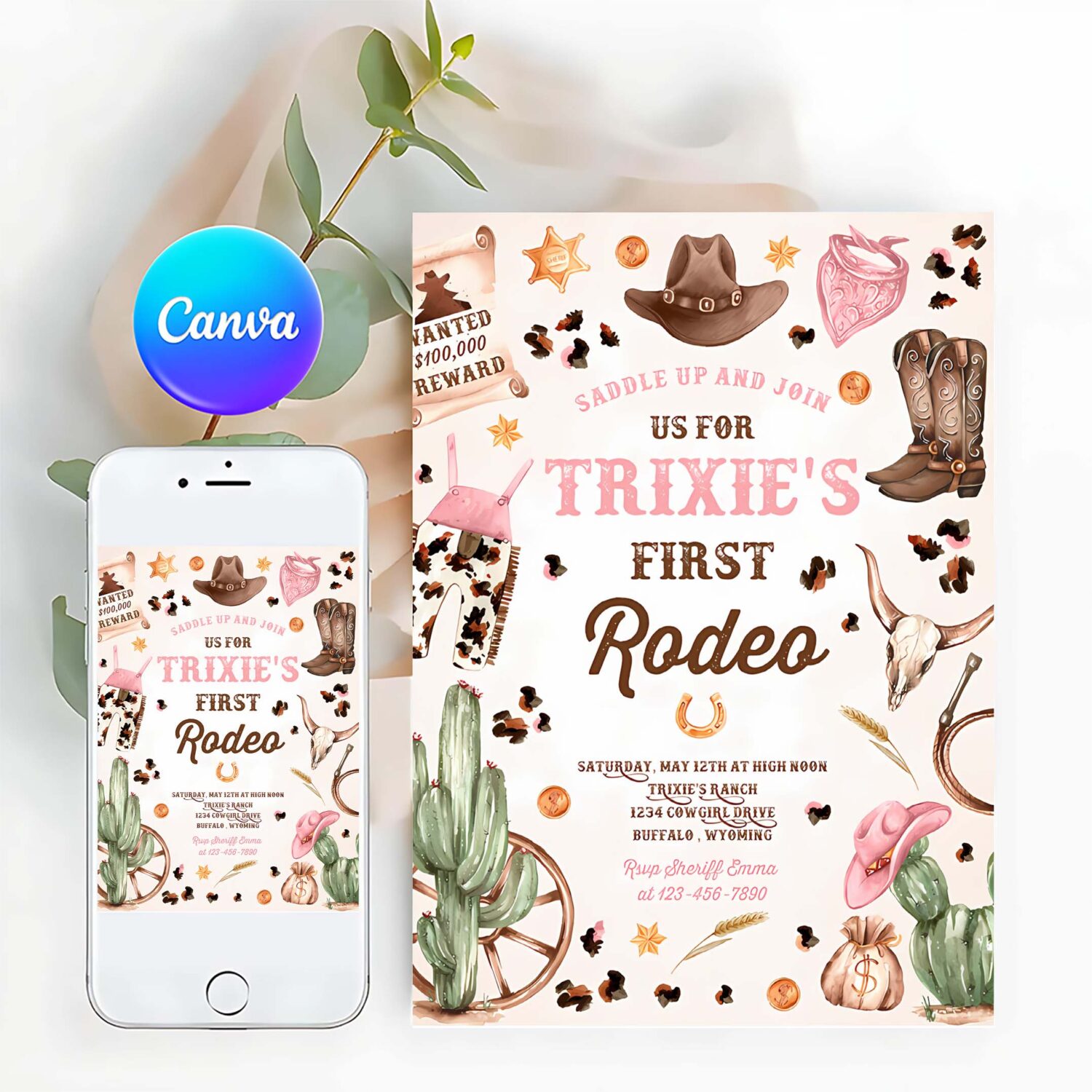 Editable cowgirl birthday party invitation wild west cowgirl 1st rodeo birthday party southwestern ranch birthday party instant download qw