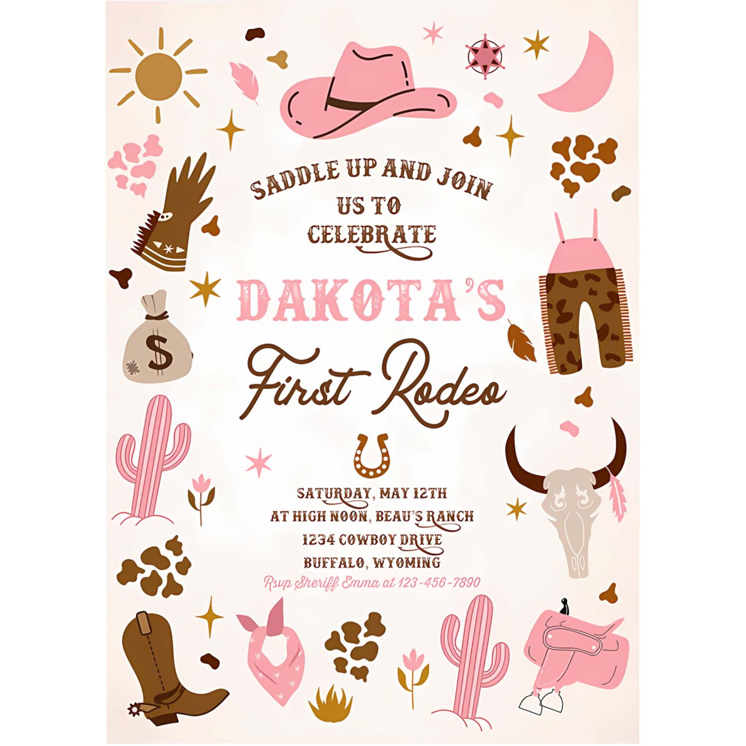 Editable cowgirl birthday party invitation wild west cowgirl 1st rodeo birthday party southwestern ranch birthday party instant download u8 4
