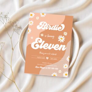 Editable daisy 11th birthday party invitation boho retro groovy floral 70s birthday party hippie festival vibes party 1