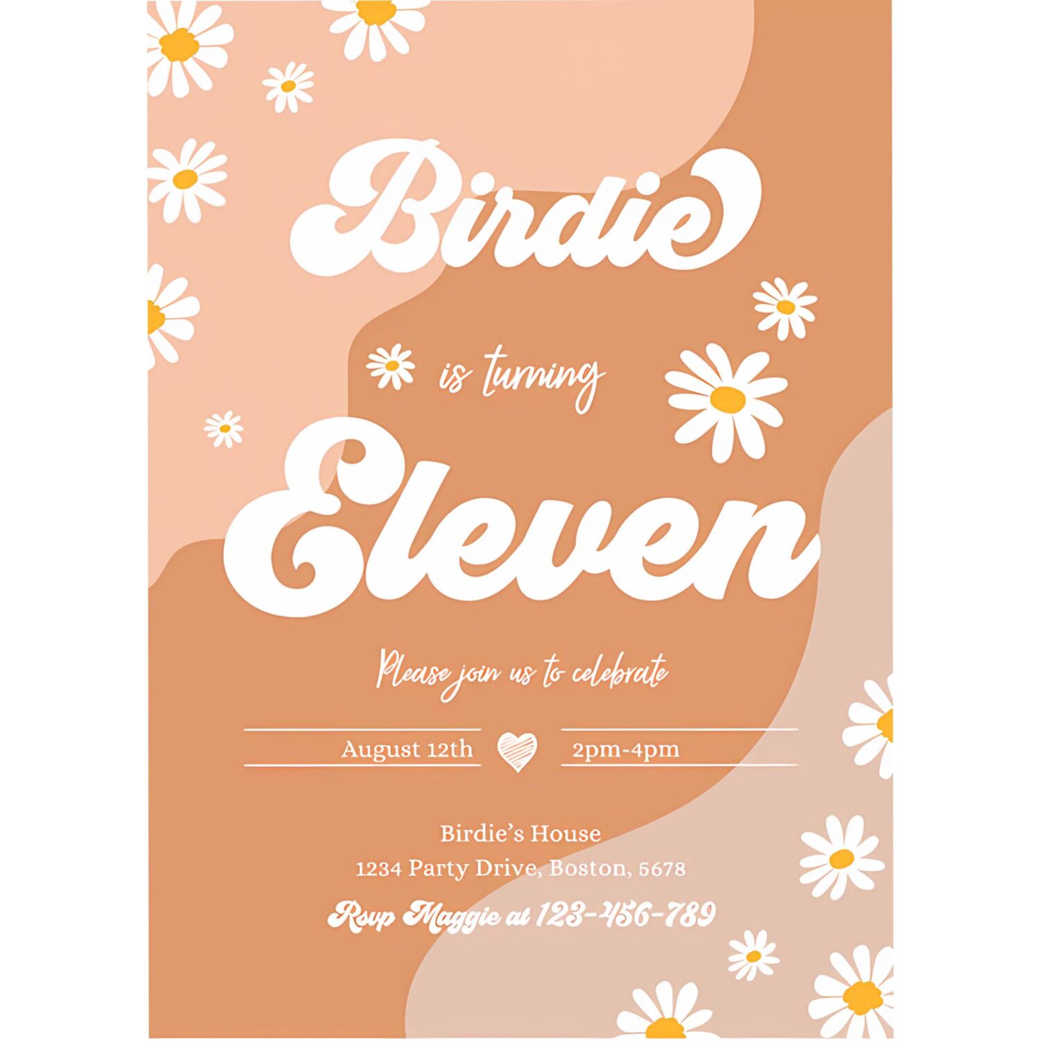 Editable daisy 11th birthday party invitation boho retro groovy floral 70s birthday party hippie festival vibes party 4