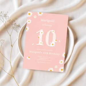 Editable daisy birthday party invitation boho daisy 10th birthday invitation bohemian daisy floral groovy birthday party 1