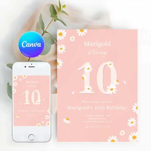 Groovy Invitation, Boho Daisy 10th Birthday Invitation Bohemian Daisy Floral Groovy Birthday Party Invitation