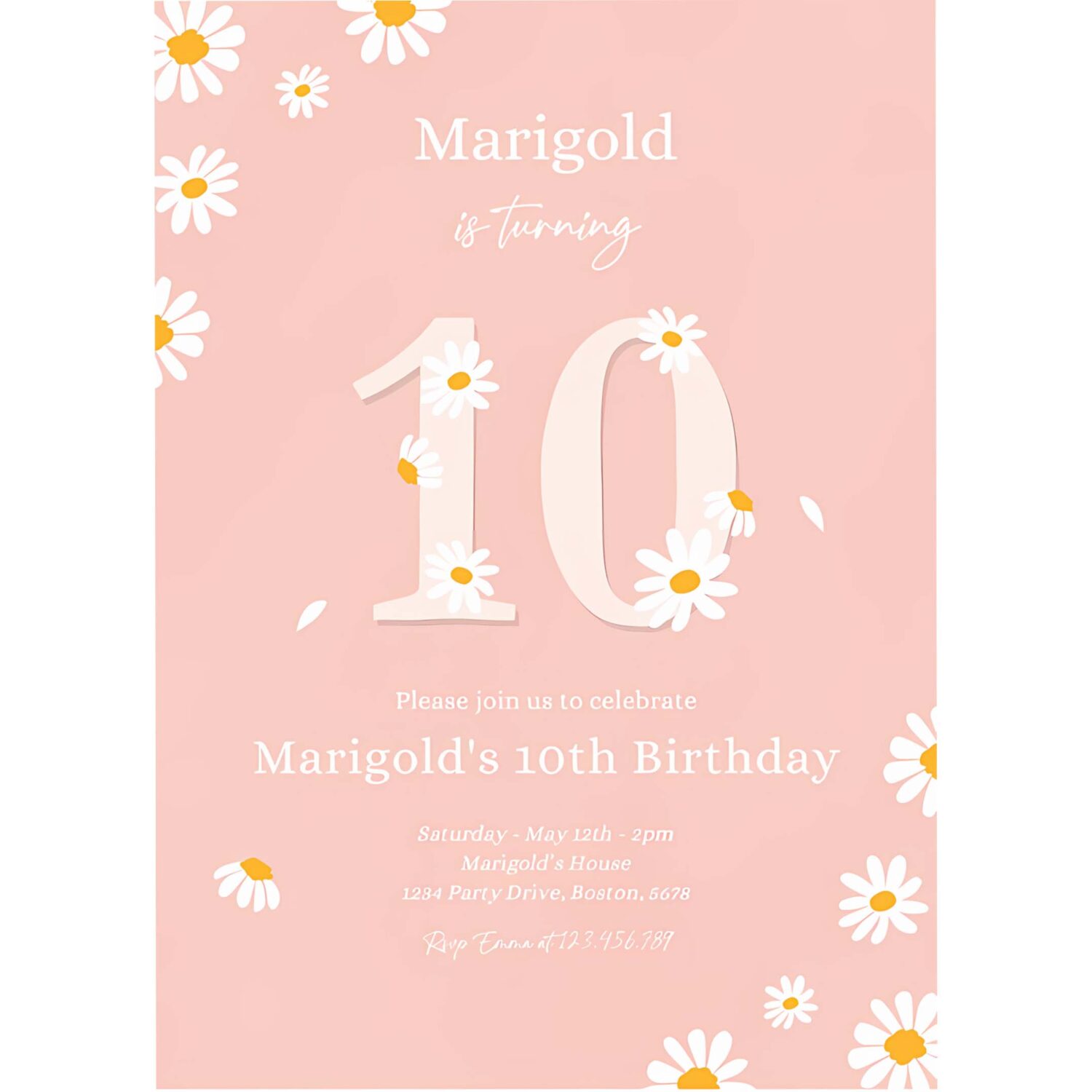 Editable daisy birthday party invitation boho daisy 10th birthday invitation bohemian daisy floral groovy birthday party 4