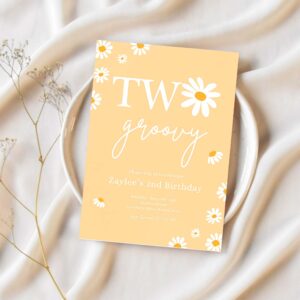 Editable daisy birthday party invitation boho daisy two groovy 2nd birthday party bohemian daisy floral groovy party 1