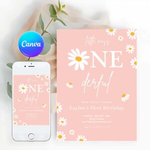 Groovy Invitation, Boho Little Miss One-derful 1st Birthday Bohemian Daisy Floral Groovy Party Invitation