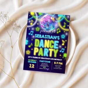 Editable dance party invitation glow dance party birthday invitation neon glow disco party glow dance disco party 1