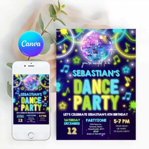 Glow Dance Party Birthday Invitation