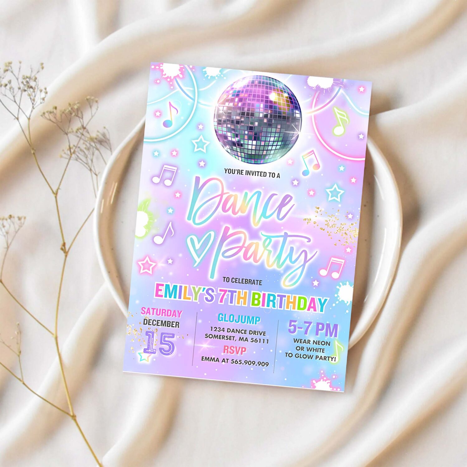 Editable dance party invitation tie dye dance party invitation glow tie dye dance party neon glow disco dance party 1