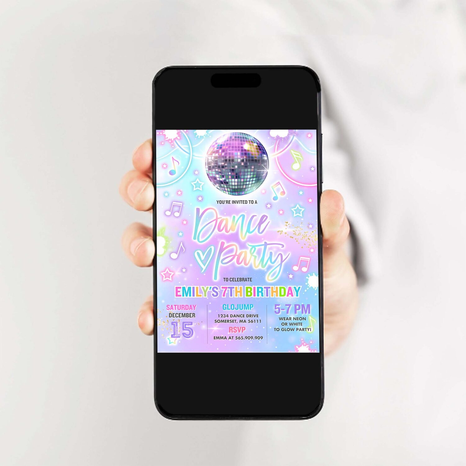 Editable dance party invitation tie dye dance party invitation glow tie dye dance party neon glow disco dance party 2