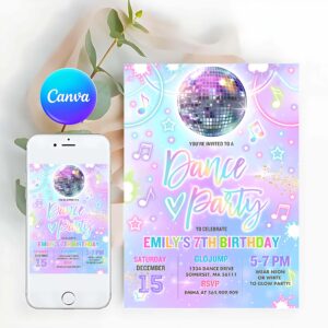 Tie Dye Invitation, Tie Dye Dance Party Invitation Glow Tie Dye Dance Party Neon Glow Disco Dance Party Invitation