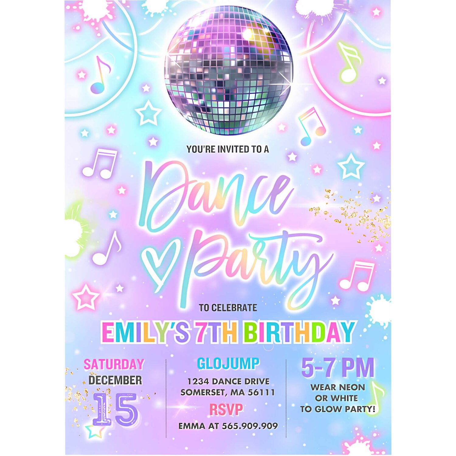 Editable dance party invitation tie dye dance party invitation glow tie dye dance party neon glow disco dance party 4