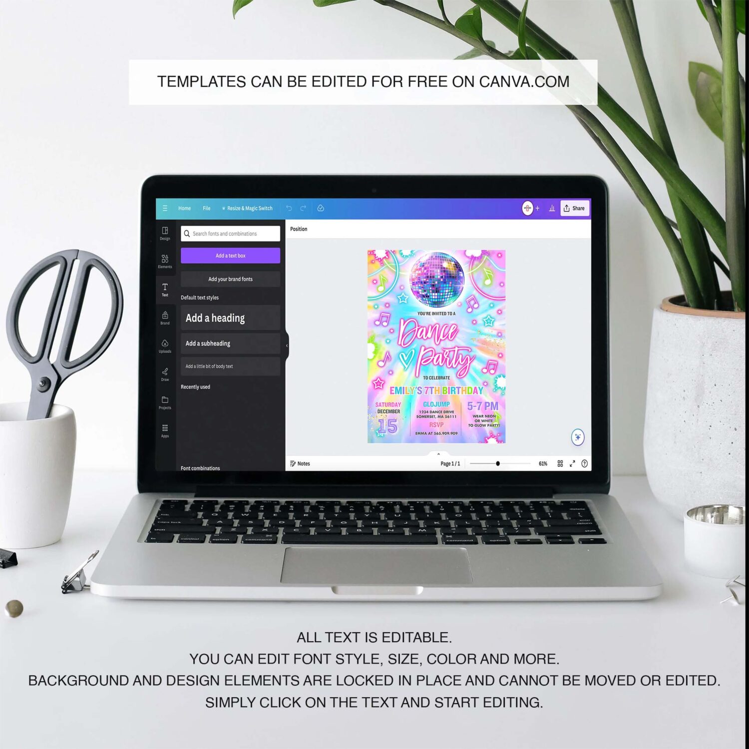 Editable dance party invite tie dye dance party invitation glow tie dye dance party neon glow disco dance party 3