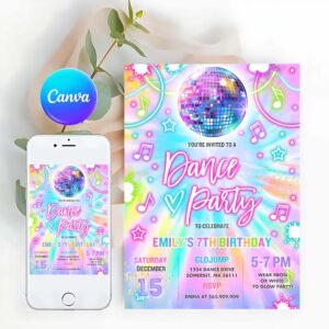 Tie Dye Invitation, Dance Party Invitation Tie Dye Dance Party Invitation