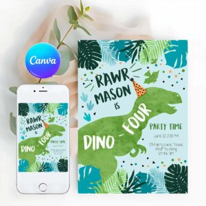 Dinosaur Invitation, Dino-Four Dinosaur Birthday Invitation
