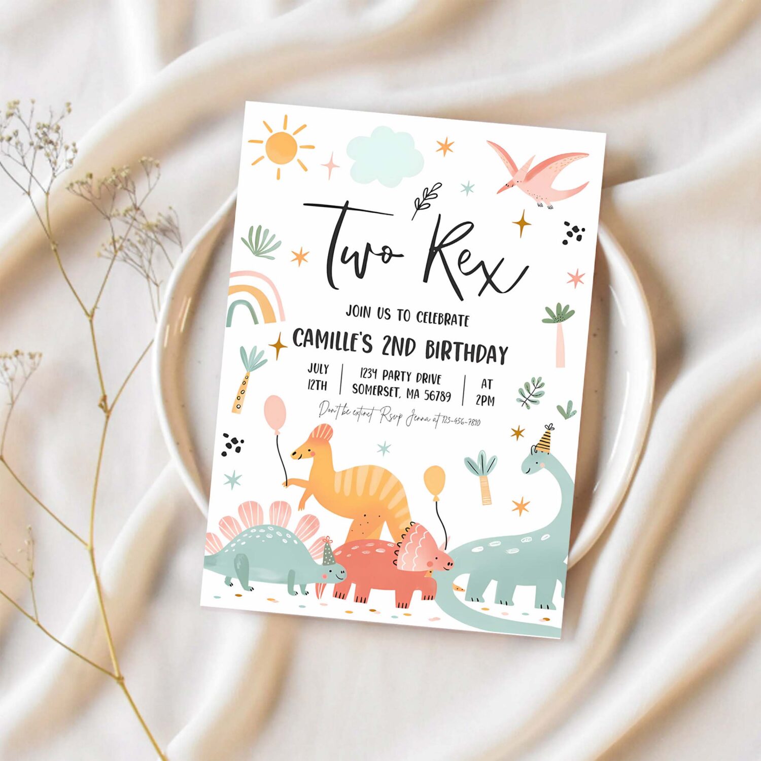 Editable dinosaur birthday party invitation dinosaur two rex birthday party jurassic dinomite 2nd birthday party 1