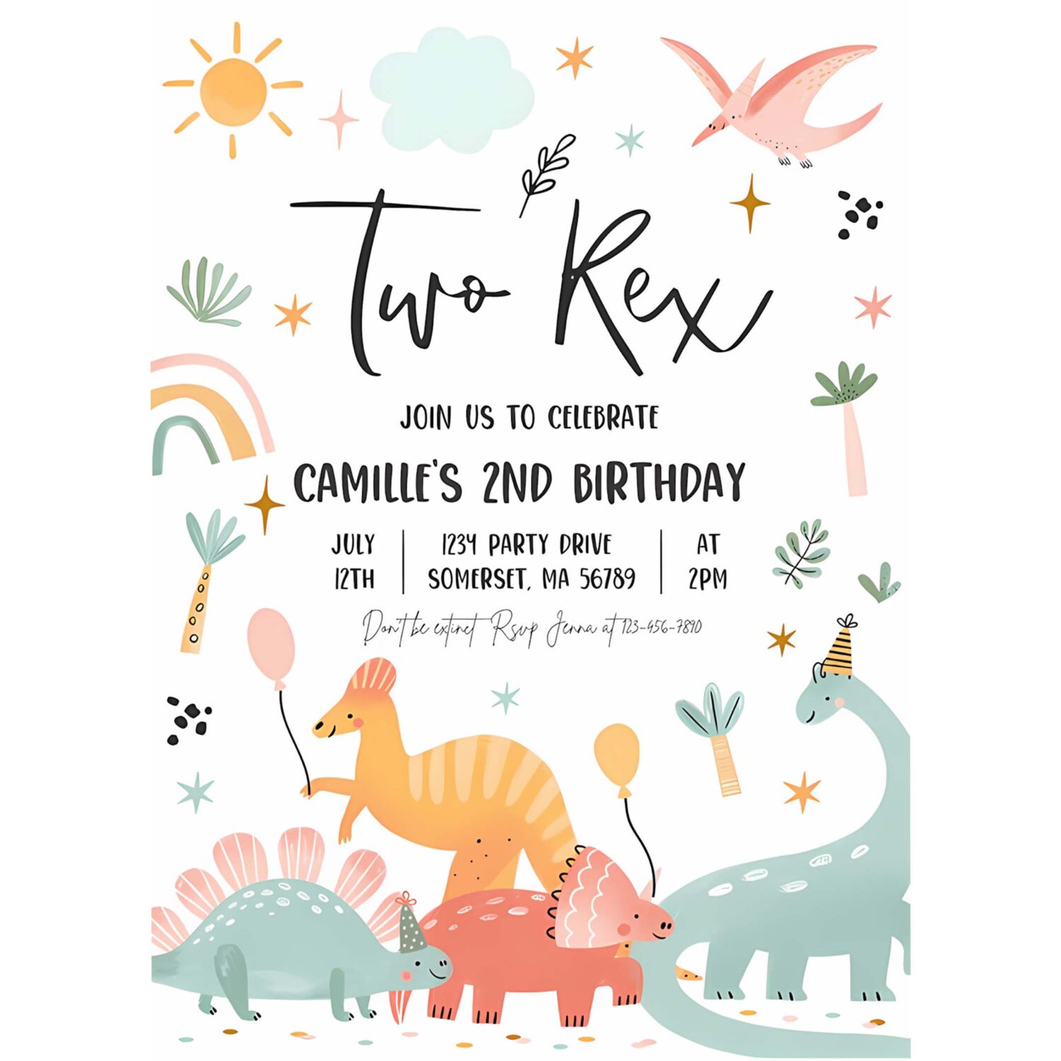 Editable dinosaur birthday party invitation dinosaur two rex birthday party jurassic dinomite 2nd birthday party 4