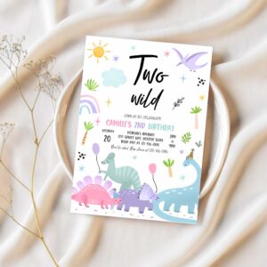 Editable dinosaur birthday party invitation dinosaur two wild 2nd birthday party invite jurassic t rex birthday party 1