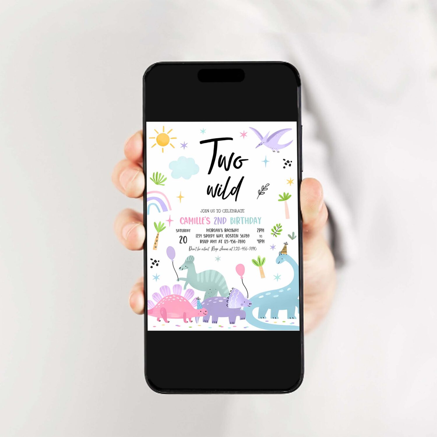 Editable dinosaur birthday party invitation dinosaur two wild 2nd birthday party invite jurassic t rex birthday party 2