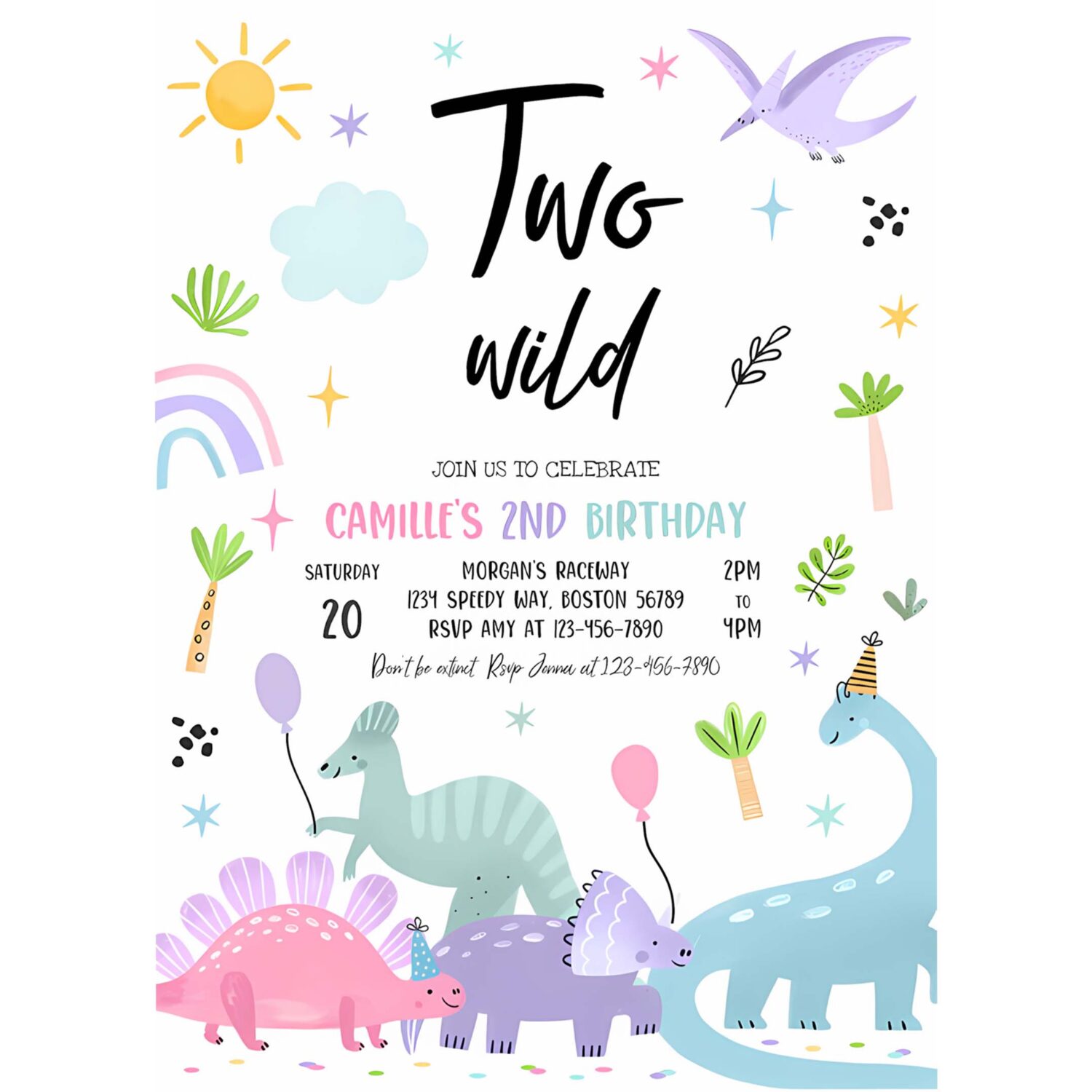 Editable dinosaur birthday party invitation dinosaur two wild 2nd birthday party invite jurassic t rex birthday party 4
