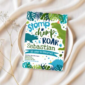 Editable dinosaur one a saurus 1st birthday invitation dinosaur boy t rex prehistoric 1st birthday party 1