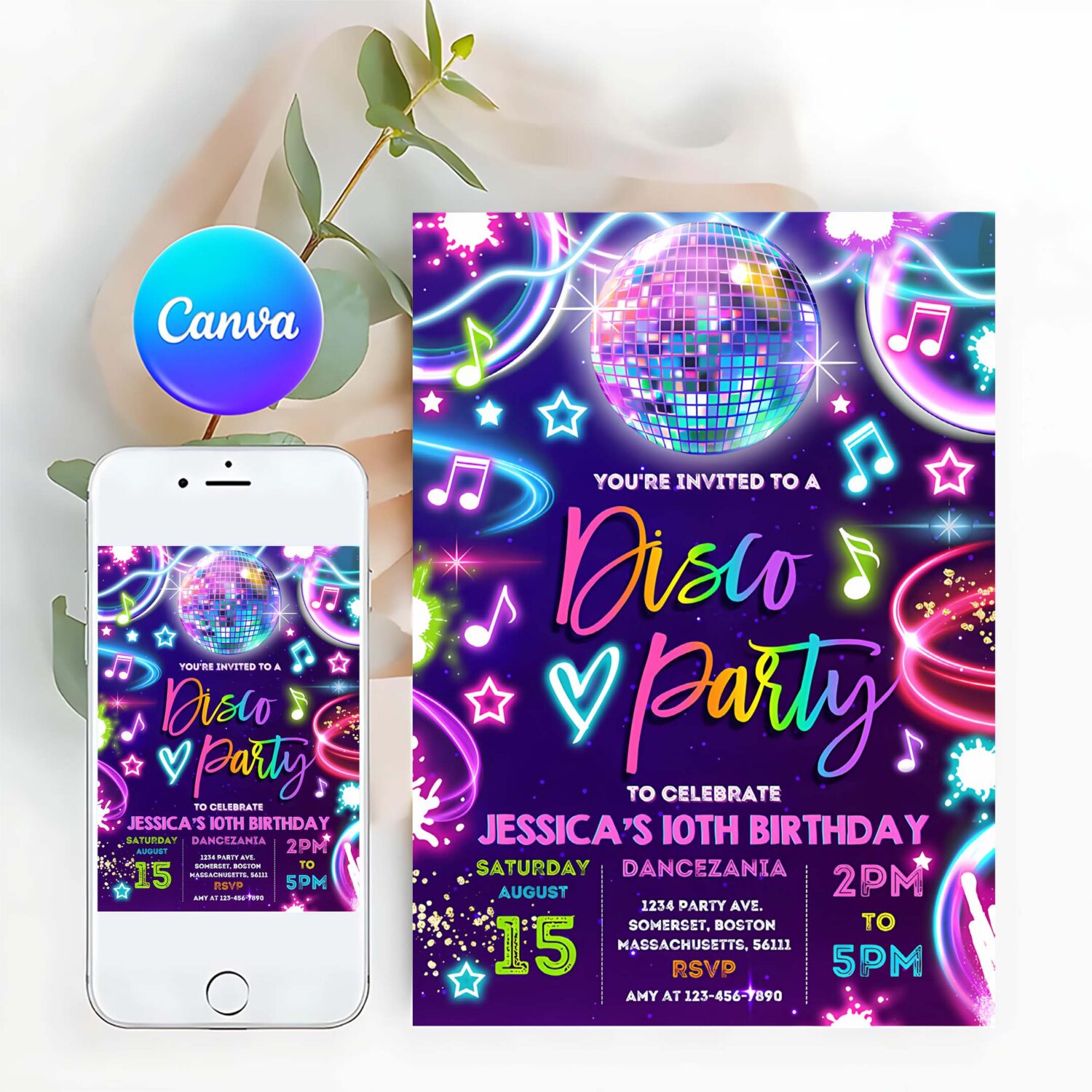 Editable disco party invitation neon glow disco dance party invitation neon glow disco party neon disco dance party