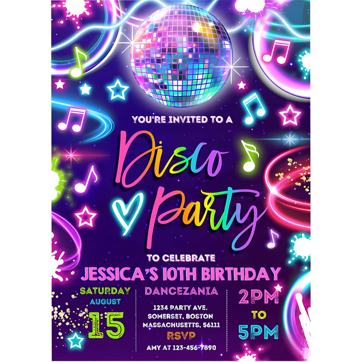 Editable disco party invitation neon glow disco dance party invitation neon glow disco party neon disco dance party 4