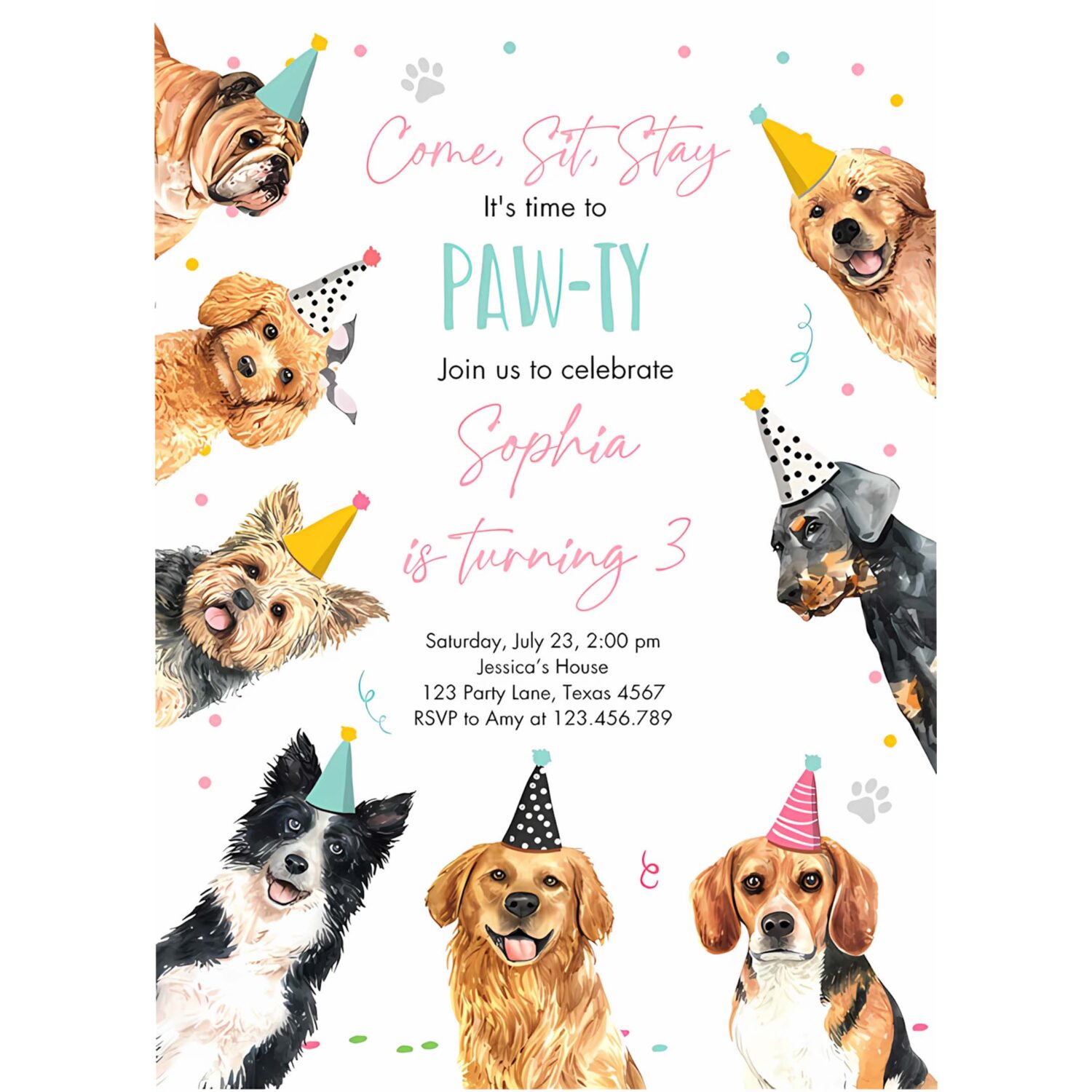 Editable dog birthday party invitation puppy birthday pink girl doggy shelter animal pet party invitation 4