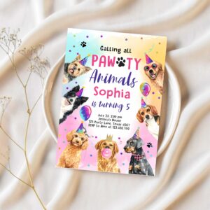 Editable dogs birthday party invitation puppy birthday invite calling all pawty animals party animals download printable template corjl 0460 1